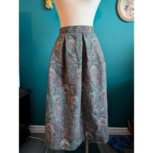 Vintage 70s 80s peacock feather print skirt a line size small dark academia